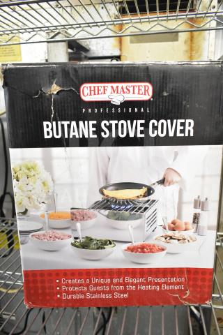 BRAND NEW SCRATCH AND DENT! Chef Master 90217 stainless steel butane stove cover, 7 3/16" x 14 1/2" x 12", box damaged.