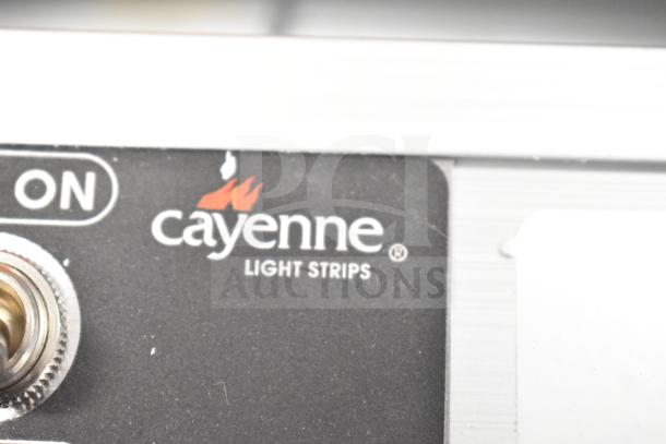 Vollrath Cayenne Light Strip, close-up view of label, features switch and branding, indicates product identification.