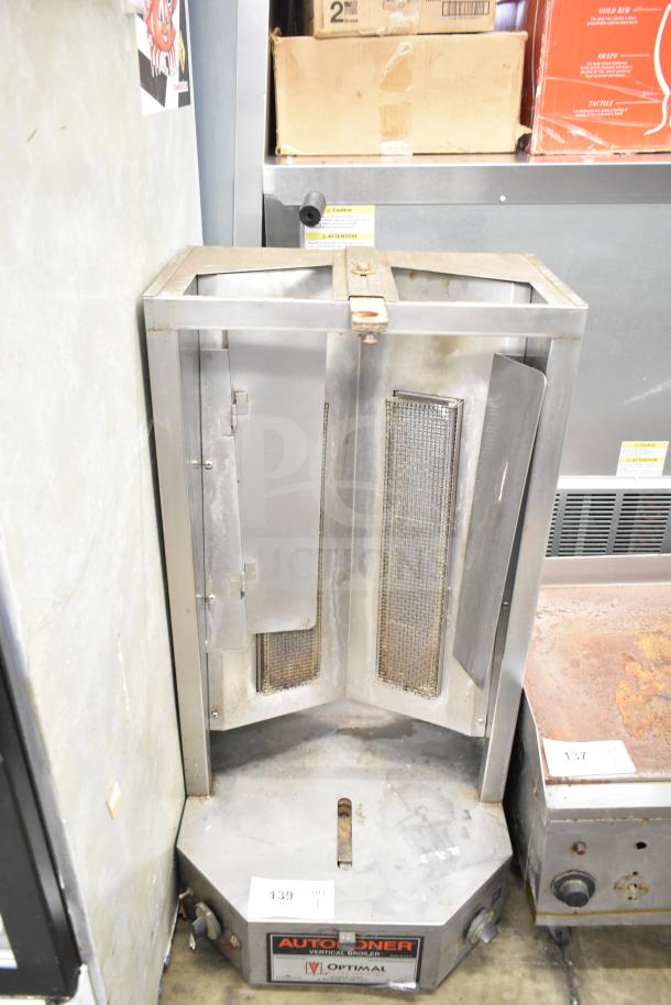 Autodoner 3PG countertop vertical broiler, natural gas powered, 30,000 BTU, stainless steel, visible wear, model 3PG label.