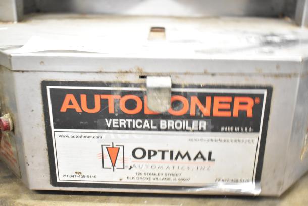 Autodoner 3PG Vertical Broiler, natural gas, 30,000 BTU, stainless steel, countertop model, used condition, Optimal Automatics label visible.