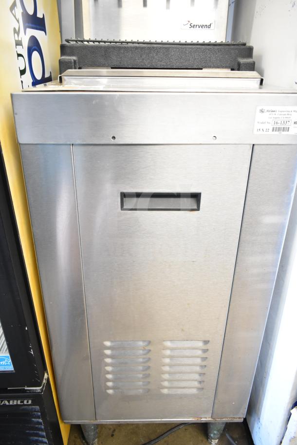 Commercial 6 Flavor Carbonated Beverage Machine on Servend DI-1522 Ice Bin, 115V, 1 Phase, stainless steel exterior.