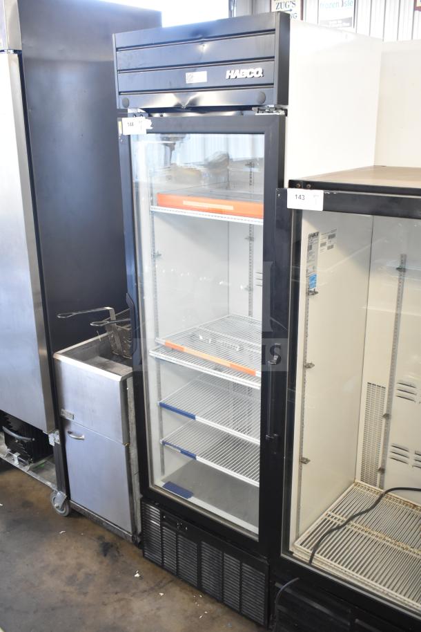 2019 Habco SE18 Commercial Single Door Reach In Cooler, 115 Volts, 1 Phase, clear glass door, multiple shelves, excellent condition.