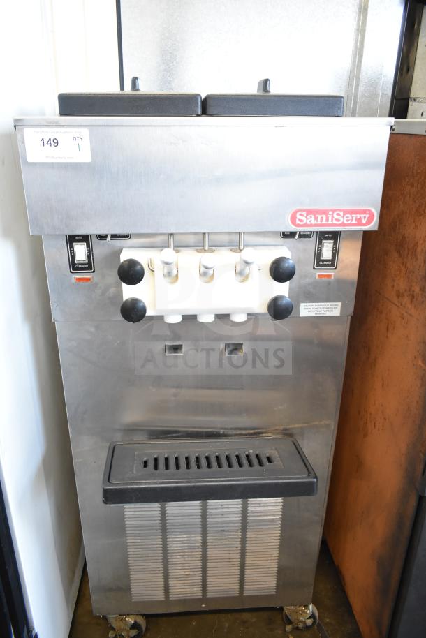 SaniServ W5273P ice cream machine, floor model, 2 flavors with twist, water-cooled, on casters. 208-230V, 3-phase.