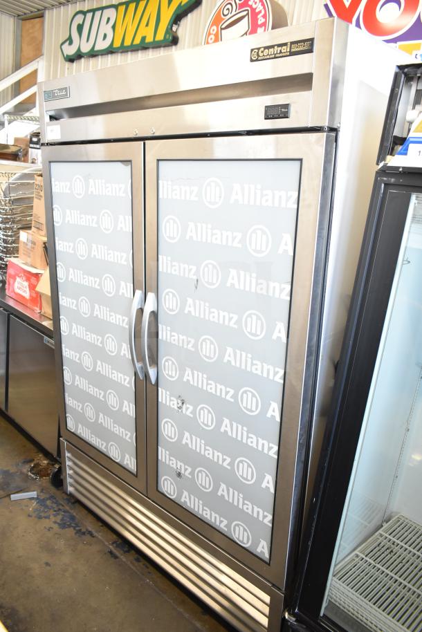 2019 True T-49G-HC Commercial 2 Door Cooler, glass doors, stainless steel, 115V, used condition.