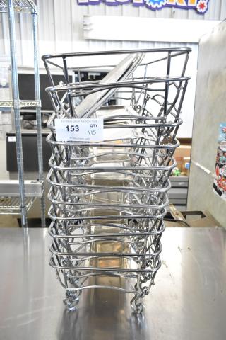 Stack of 15 chafing dish frames, metal construction, auction lot 153, QTY V15, labeled for PCI Auctions.
