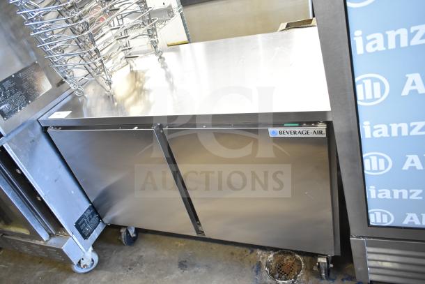 Beverage Air WTR48AHC commercial undercounter cooler, stainless steel, two doors, 115V, 1 Phase, on casters, good condition.