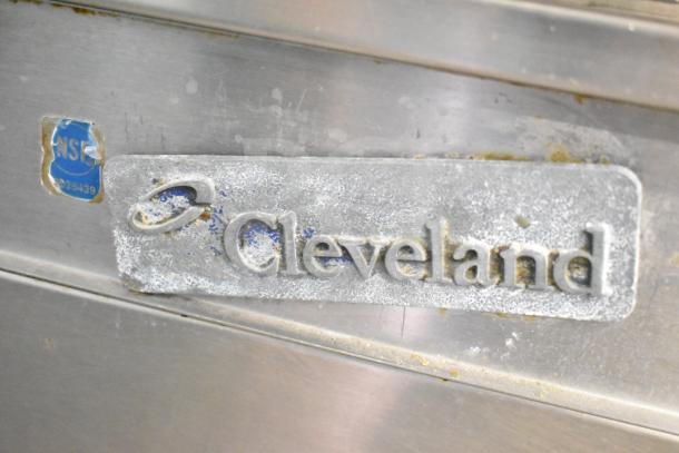 Cleveland Commercial 30 Gallon Braising Pan with visible brand label, stainless steel, and NSF certification marking.