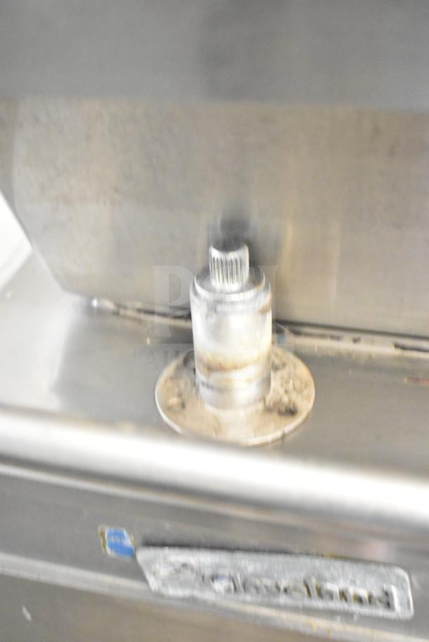 Cleveland Commercial 30 Gallon Braising Pan, stainless steel, visible wear and residue, control knob detail shown.