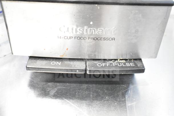 Cuisinart 14-cup food processor with visible on/off buttons, stainless steel finish, includes 2 bowls and 1 S blade.