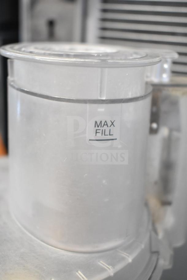 Cuisinart food processor with two bowls, visible "MAX FILL" marking, and S blade. 115 volts, 1 phase.