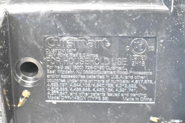 Cuisinart Custom 14 Food Processor label, 120V, model DFP-14BCN, for household use, made in China.
