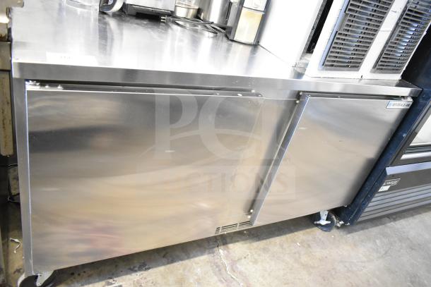 Beverage Air WTR60AHC 2-door reach-in cooler with commercial casters. Stainless steel, 115 volts, 1 phase, used condition.