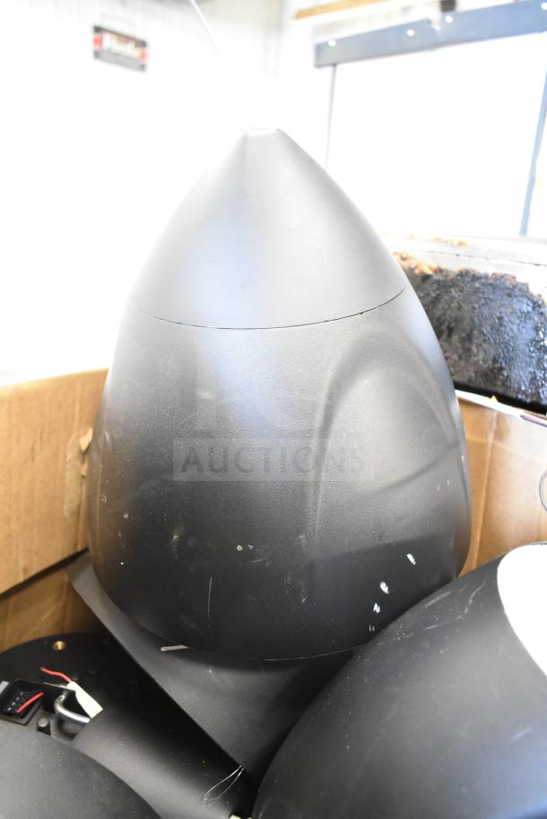 8 assorted items including QSC AD-S6T speaker, Crestron speaker. Items show wear, scratches visible. Auction lot features 8 items per bid.