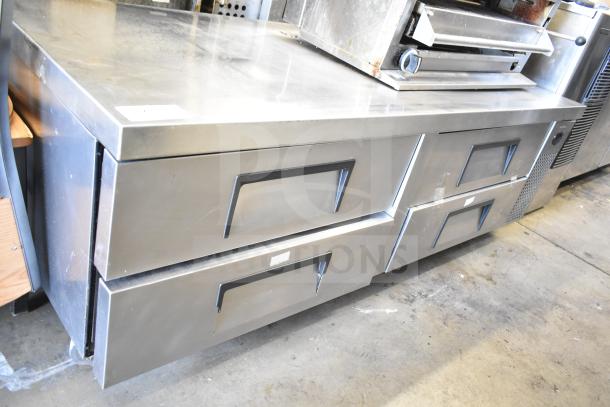 True TRCB-72 commercial chef base, four drawers, stainless steel, good condition, on casters, 115V, 1 phase.