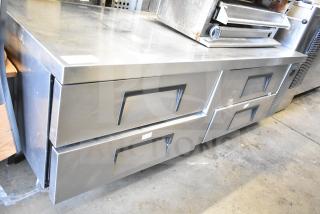True TRCB-72 commercial chef base, four drawers, stainless steel, good condition, on casters, 115V, 1 phase.