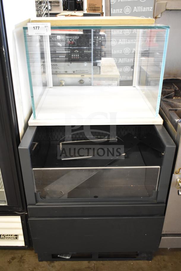 Structural Concepts SBZ2852DR display case, floor style, glass front, dual shelves, 220V, 1 phase, commercial use.