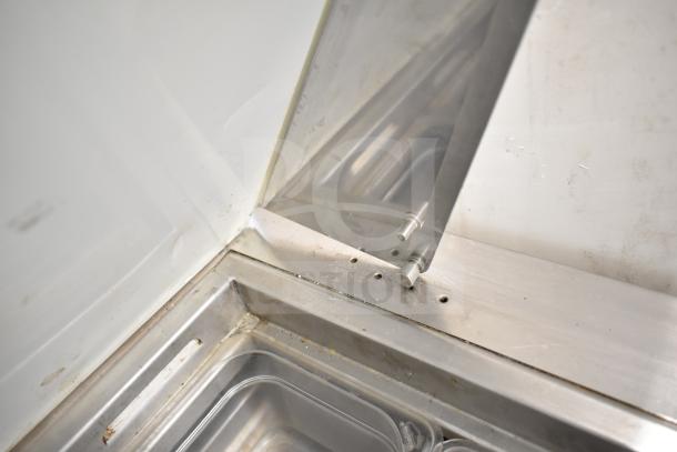 Everest EPBR2 Commercial Sandwich Salad Prep Table, stainless steel. Some wear visible, 115 volts, 1 phase.