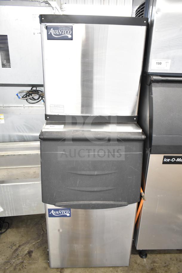 Avantco Commercial Ice Head on Avantco 194BIN23022, 275 lb capacity ice bin, stainless steel, logo visible, used condition.