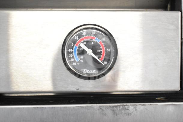 True T-49F commercial freezer thermometer with dual Celsius and Fahrenheit scales, labeled "True" at the bottom.
