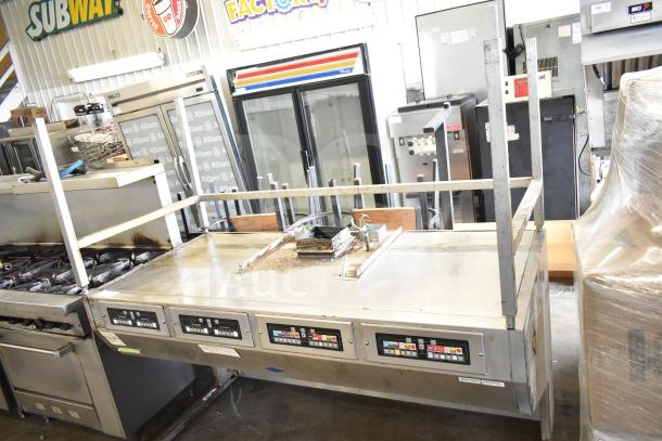 Frymaster BKFP450C commercial hood for fryer, stainless steel, used condition, with control panel and visible minor wear.