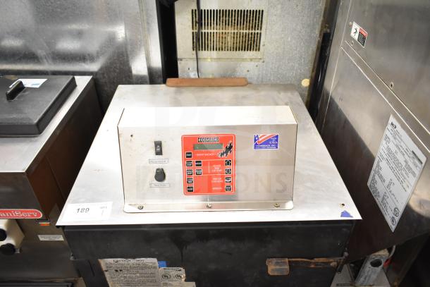 CookShack 250 commercial electric smoker cabinet with control panel, 208 volts, on commercial casters. Visible brand label.