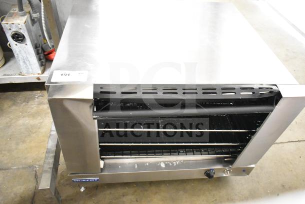 Moffat E27M3 commercial convection oven, electric, 208V, countertop model. Note: visible broken glass.