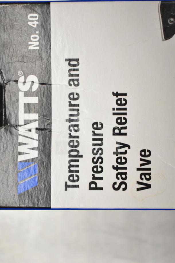 Watts No.40 Temperature and Pressure Safety Relief Valve packaging, showing the brand and product details.