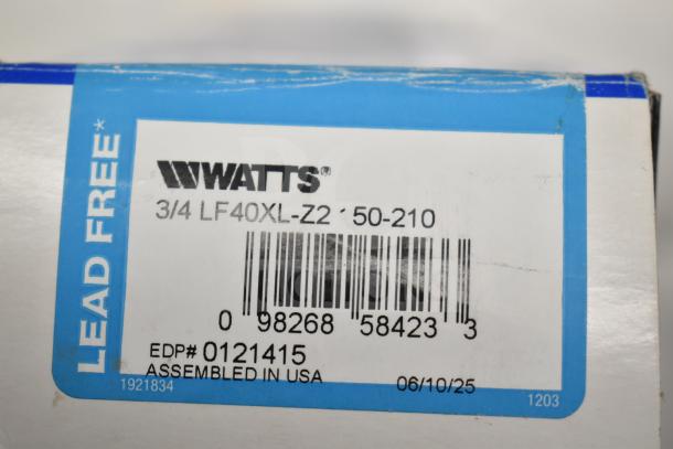 Watts 3/4 LF40XL-Z2 Temperature and Pressure Safety Relief Valve box, lead free, EDP# 0121415, assembled in USA.