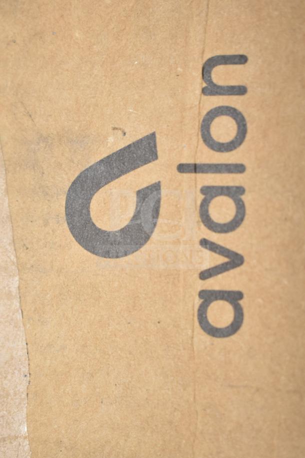 Cardboard packaging with Avalon logo, indicating contents may include a self-adjusting cup dispenser and filter cartridges. Brand new, scratch and dent condition.