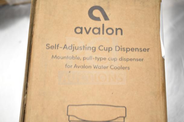 Avalon Self-Adjusting Cup Dispenser box, new, mountable for Avalon Water Coolers, visible label details.
