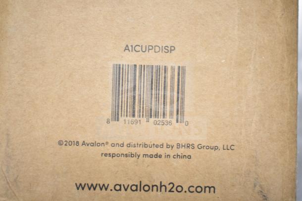Avalon Self Adjusting Cup Dispenser box showing barcode and "Made in China" label. Brand new condition.
