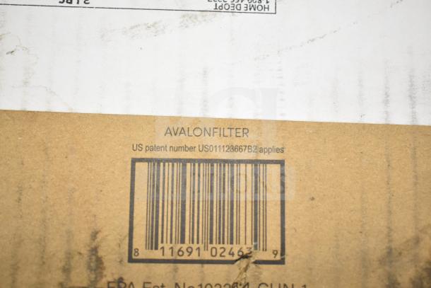 Avalon Filter box with barcode and patent number US011123667B2, indicating contents: self-adjusting cup dispenser and filter cartridges.