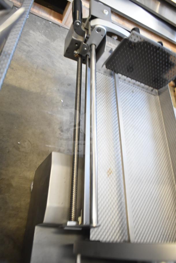 Scharfen VA2000 GR Commercial Meat Slicer Stacker, stainless steel, automatic, 110V, 1 phase, countertop model.