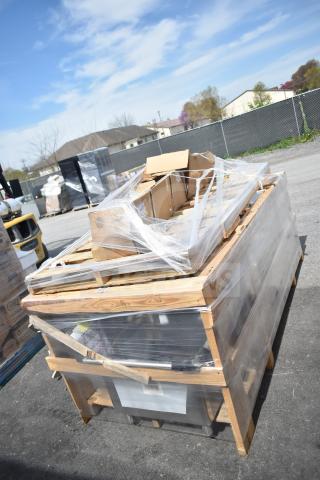 Pallet with 3 brand new scratch and dent items, including a sink, wrapped in plastic. See auction description for details. APR26-47.