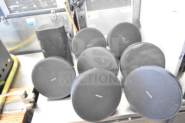 8 various speakers including 1 QSC AD-S6T and 7 Crestron SAROS PD6T-B-T-EACH. Used condition.