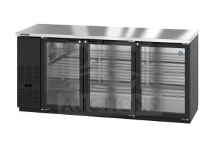Hoshizaki BB80G commercial black vinyl triple glass door back bar refrigerator, brand new with wired rack.