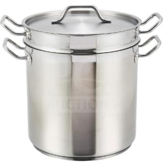 Brand new Winco Winware Series 12Qt stainless steel double boiler with insert and cover, Model SSDB12.