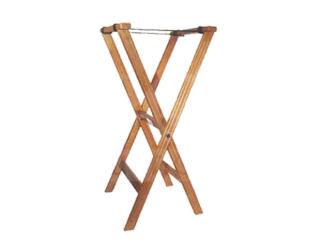BRAND NEW Winco 32" folding tray stand, walnut finish, model TR-33W, commercial-grade, sturdy construction, sleek design.