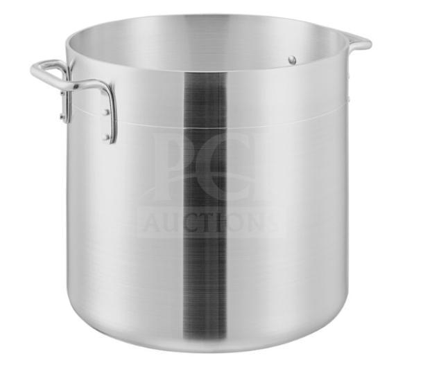 Brand new Winco 20 Qt stock pot, model ALST-20, commercial-grade aluminum with sturdy handles.