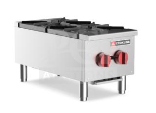 Cookline CHP122 stainless steel 2-burner hot plate range, natural gas, new condition, model CHP-12-2, SN: 2406026256.