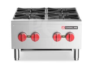 Cookline CHP244 stainless steel 4-burner hot plate range, natural gas, countertop, brand new, red knobs, serial SN: 240602660.