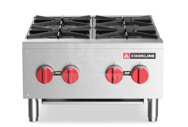 Cookline CHP244 stainless steel 4-burner hot plate range, brand new, natural gas powered, model CHP-24-4, SN: 2406026259.