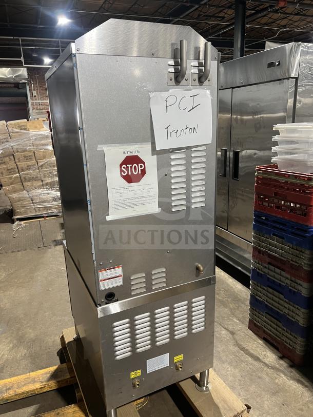 Vulcan C24ET10 dual compartment convection steamer, stainless steel, brand new, Energy Star certified, on legs, 208/240V 3 phase.