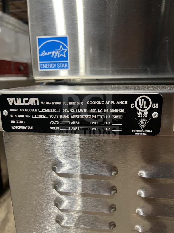 Brand new Vulcan C24ET10 dual compartment convection steamer, stainless steel, Energy Star certified, 208/240V 3 Phase.