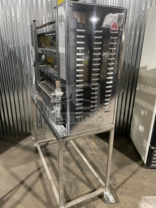 Brand new Rotisol 1160.4 stainless steel rotisserie oven, natural gas, tempered glass doors, on casters, model 11604.