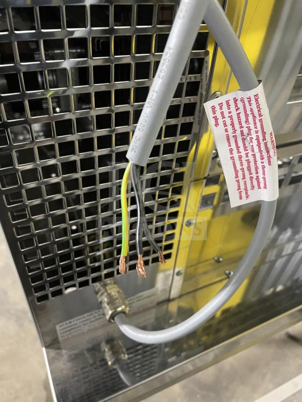 Rotisol Model 1160.4 stainless steel rotisserie, new, natural gas powered, tempered glass doors, on casters, wiring details shown.