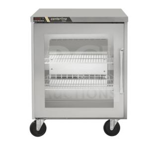 Traulsen C Series CLUC-27R-GD-R stainless steel single door undercounter refrigerator with glass door, on casters, model 25C01294.