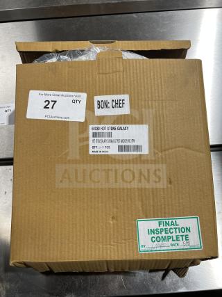 Brand new Bon Chef 6 Qt black sauté pot with stainless steel lid and handles in original box. Final inspection complete.