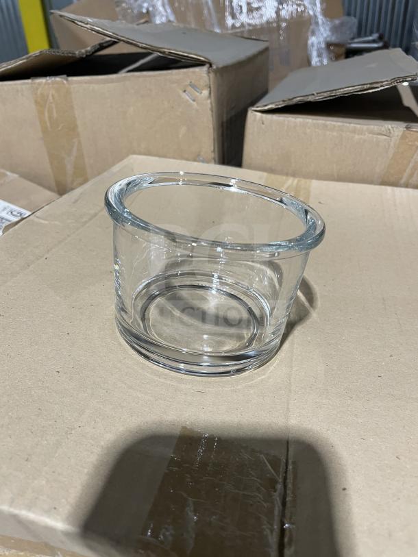 Clear 16 oz Cal-Mil Mixology Jar on box, new condition, part of mixed commercial pallet, glass material.