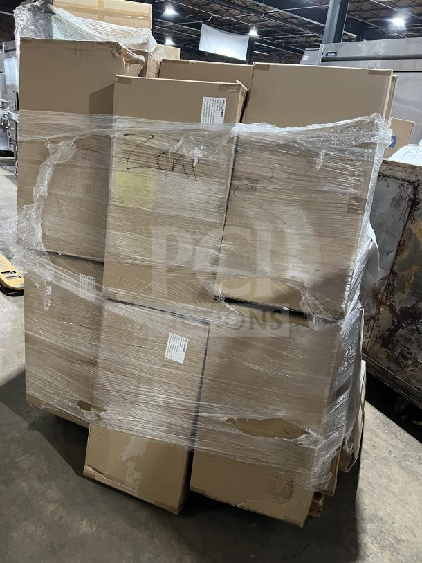 Alpine ALP430STANDBLK sanitizer dispenser floor stands, full pallet, brand new, packaged in cardboard boxes with labels.